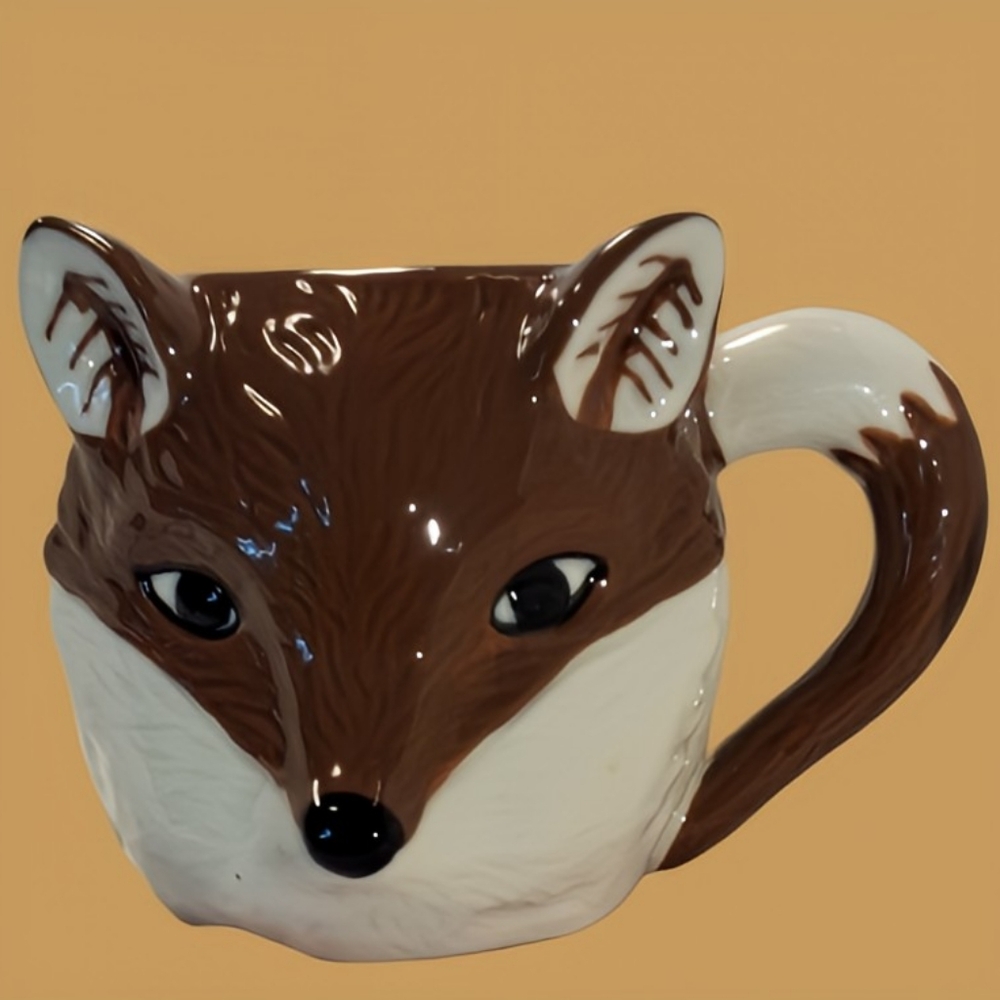 Indigo Fox-Shaped Mug - Brown Ceramic Animal Mug